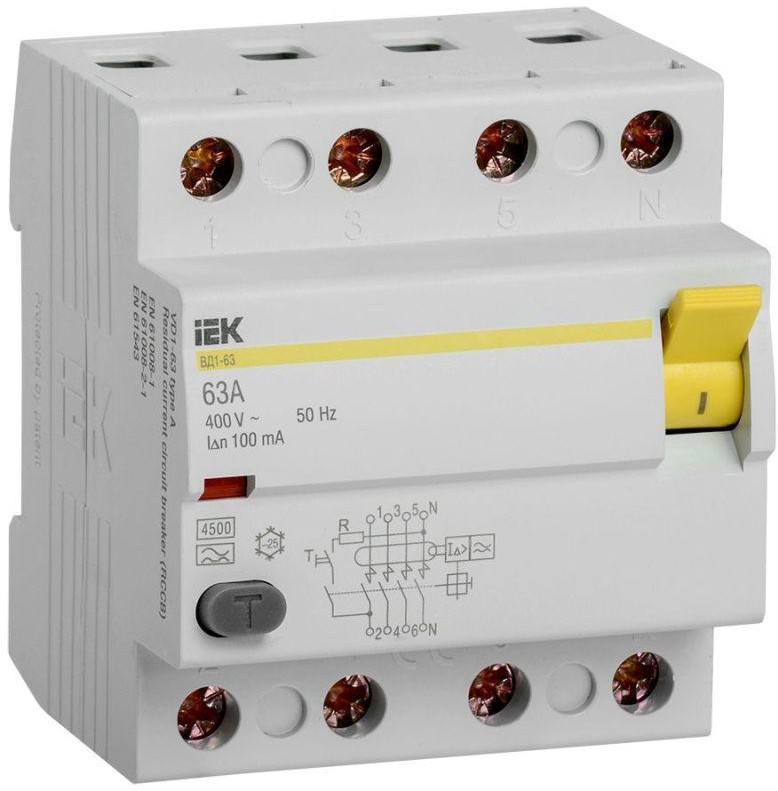 

УЗО IEK MDV11-4-063-100 ВД1-63 4Р 63А 100мА тип А, MDV11-4-063-100