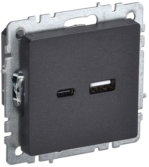 

Розетка IEK BR-U22-018-K02 BRITE USB A+C 18Вт РЮ11-1-БрЧ черная, BR-U22-018-K02
