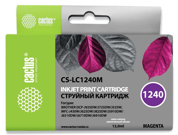 

Картридж Cactus CS-LC1240M пурпурный (12мл) для Brother MFC-J6510/6910DW, CS-LC1240M