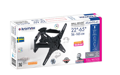 

Кронштейн настенный Kromax ATLANTIS-45 Kromax_20217 22-65", макс. 45кг, поворот и наклон, VESA 400х400, серый, ATLANTIS-45