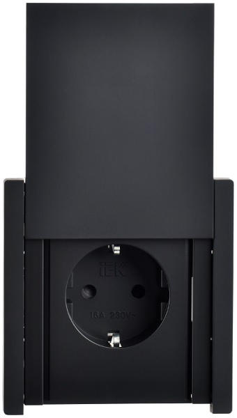 

Розетка с заземлением IEK FP-R16-16-1-44-K02 FORTE&PIANO с защитными шторками с кр. б/к 16А IP44 FP119 черная, FP-R16-16-1-44-K02