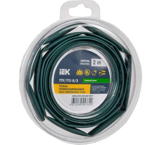 Изображение товара Термоусадочная трубка IEK UDR12-006-003-002-K06-T зеленая 2 м тонкостенная