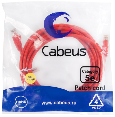 фото Кабель патч-корд U/UTP 5e кат. 5м Cabeus PC-UTP-RJ45-Cat.5e-5m-RD-LSZH в Красноярске