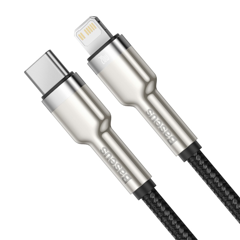 

Кабель Baseus CATLJK-A01 Type-C - Lightning 20W 1m; PD 20W (для iPhone 12 серии), PD 18W (для iPhone 8-11 серии), цинковый сплав + нейлоновая оплётка,, CATLJK-A01