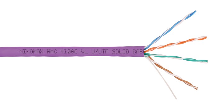 

Кабель витая пара U/UTP 5e кат. 4 пары NIKOMAX NMC 4100C-VL 24AWG(0.51 мм), медь, одножильный (solid), внутренний, полимерный материал, нг(A)-HF, фиол, NMC 4100C-VL