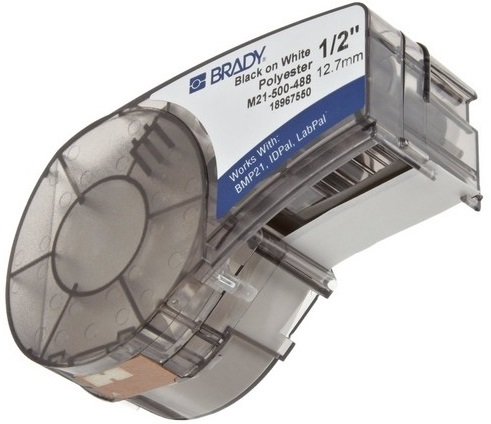 

Лента красящая Brady M21-500-488 brd110935 12.7mm/6.4m, полиэстер, черный на белом для BMP21, M21-500-488