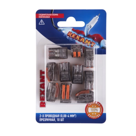Изображение товара Клемма Rexant 06-0203-B10 соединительная многоразовая 2 пари для проводов