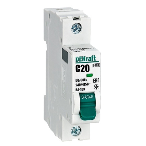 Изображение товара Автоматический выключатель DEKraft 12274DEK для защиты электросетей 20 А IP20