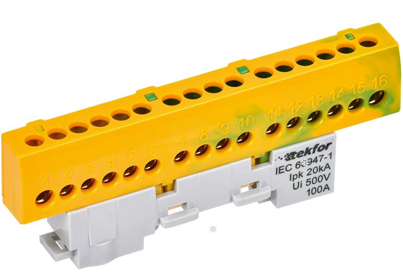 

Шина PE "земля" IEK TF-NN10-16-KL-K52 TEKFOR изолированная на универсальном держателе 6х9-16-ЖЗ, TF-NN10-16-KL-K52