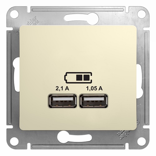 

Розетка Schneider Electric GSL000233 Glossa Беж USB 5В/2100мА, 2х5В/1050мА, GSL000233