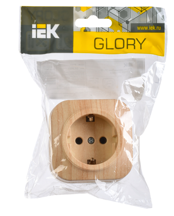 

Розетка с заземлением IEK ERH11-K34-16 GLORY без защитных шторок открытой установки 16А РС20-3-ХС сосна, ERH11-K34-16