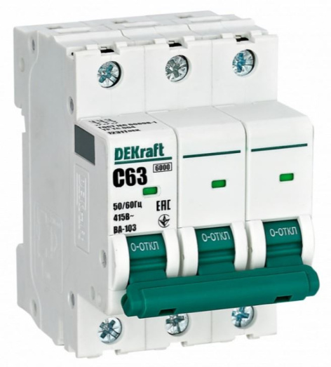 Изображение товара Автоматический выключатель DEKraft 12311DEK 3Р 63А IP20 для защиты электросетей