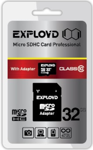 

Карта памяти 32GB Exployd EX032GCSDHC10-AD microSDHC Class 10 + SD адаптер, EX032GCSDHC10-AD