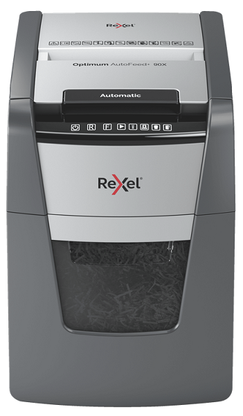 

Уничтожитель бумаг Rexel Optimum Auto+ 90X 2020090XEU секр.3/P-4, фрагменты 4x28мм/90л/34лтр., скрепки/скобы/плкарты, Optimum Auto+ 90X