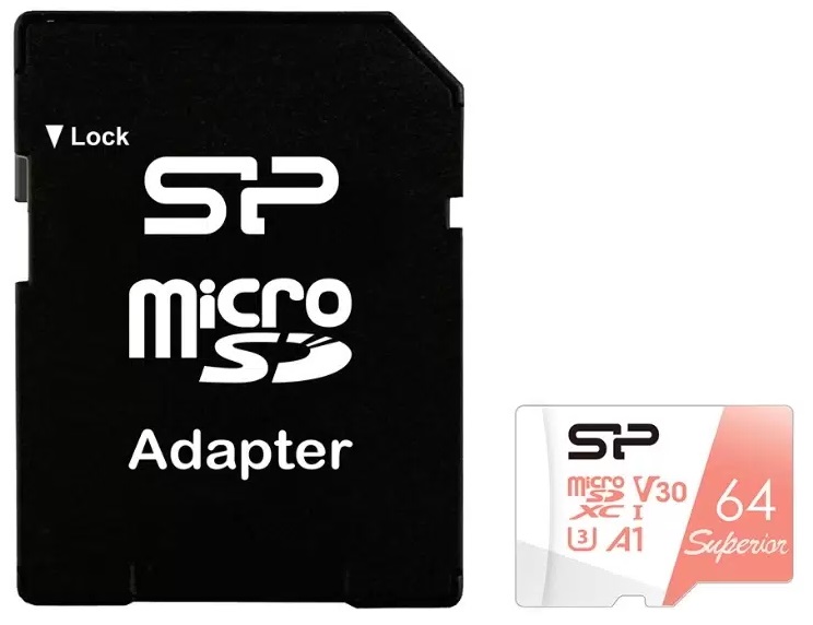 

Карта памяти 64GB Silicon Power SP064GBSTXDV3V20SP microSDXC Class 10 UHS-I U3 100/80 Mb/s Superior A1 (SD адаптер), SP064GBSTXDV3V20SP