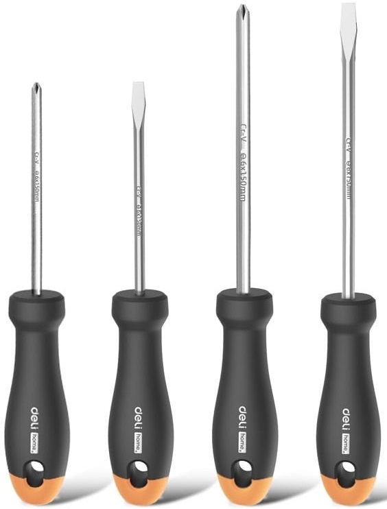 

Набор отверток Deli HT1004C Home Series Gray 4шт SL5x100+SL6x150+PH1x100+PH2x150, HT1004C
