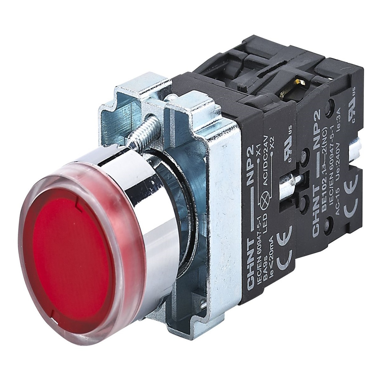

Кнопка управления CHINT 574366 NP2-BW3465 плоская, красная, 1НО+1НЗ, AC/DC230В (LED), IP40 (R), 574366