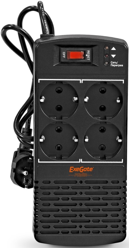 

Стабилизатор напряжения Exegate Power AD5000-1200 1200ВА, диапазон от 150В до 280В, 4 евророзетки, Power AD5000-1200