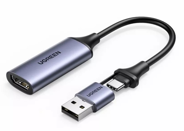 Устройство видеозахвата UGREEN CM489 40189_ HDMI/USB Tape-C-USB Tape-А, цвет: серый