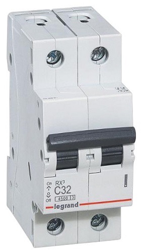 

Автоматический выключатель Legrand 419700 двухполюсный RX3 4,5 кА C 32 А, 419700