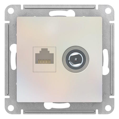 

Розетка Schneider Electric ATN000489 AtlasDesign, двойная, комп+ТВ, RJ45+TV, кат.5E, механизм, жемчуг, ATN000489