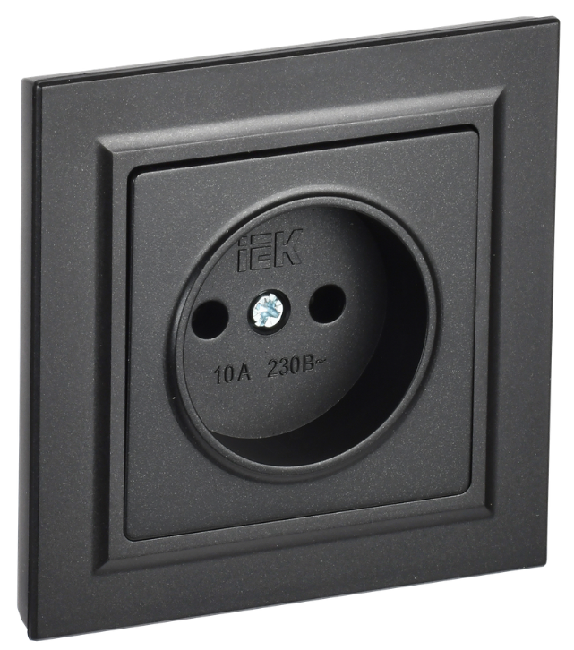 

Розетка без заземления в сборе IEK BR-R10-10-K02-F BRITE без защитных шторок 10А РСР10-1-0-БрЧ Черный, BR-R10-10-K02-F