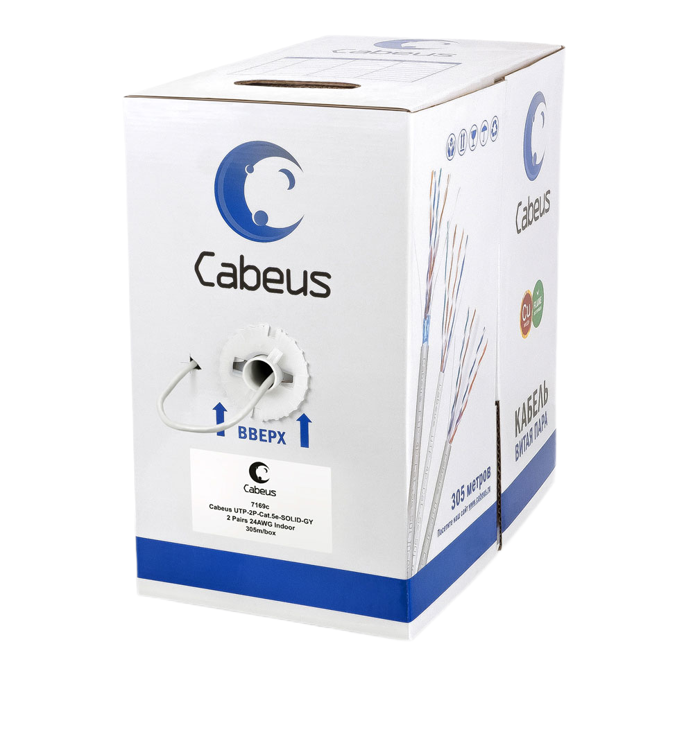 

Кабель витая пара U/UTP 5e кат. 2 пары Cabeus UTP-2P-Cat.5e-SOLID-LSZH-GY (24 AWG), одножильный, серый LSZH, нг(А)-HF, (305 м), UTP-2P-Cat.5e-SOLID-LSZH-GY
