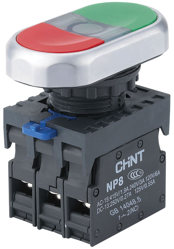 

Кнопка CHINT 667175 двойная NP8-11SD 1НО+1НЗ желт. AC 110В-220В(LED) IP65 (R), 667175