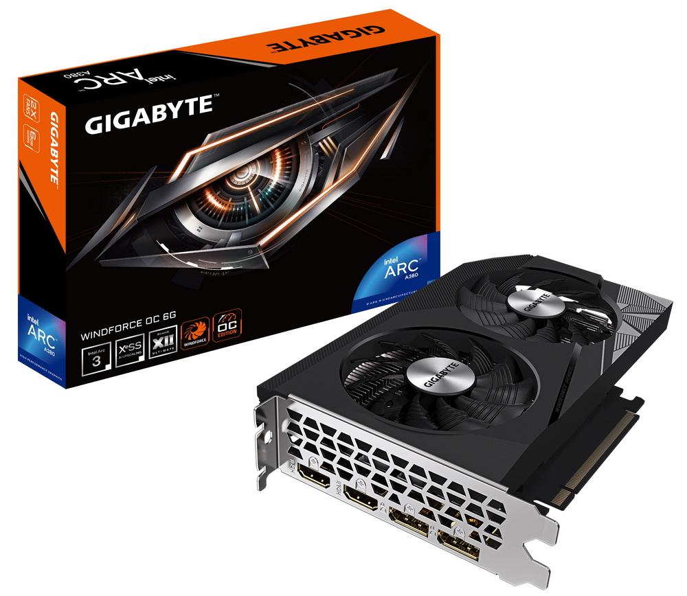 

Видеокарта PCI-E GIGABYTE A380 WINDFORCE OC (GV-IA380WF2OC-6GD) 6GB GDDR6 96bit 2350/15500MHz 2*HDMI/2*DP, A380 WINDFORCE OC (GV-IA380WF2OC-6GD)