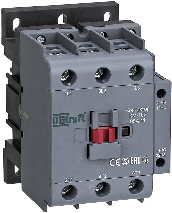 

Контактор DEKraft 22333DEK 95А 24В АС3 АС4 1НО+1НЗ КМ-102, 22333DEK