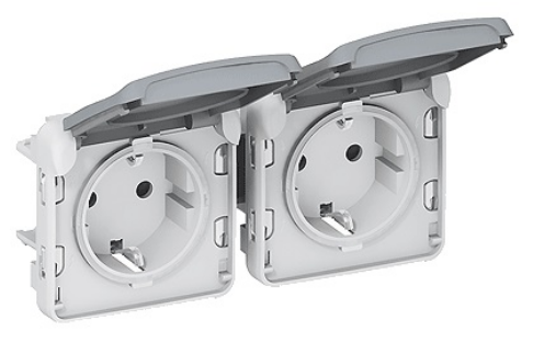 

Розетка Legrand 69576 Plexo двойная с заземлением в рамку с крышкой IP55 (серая), 69576