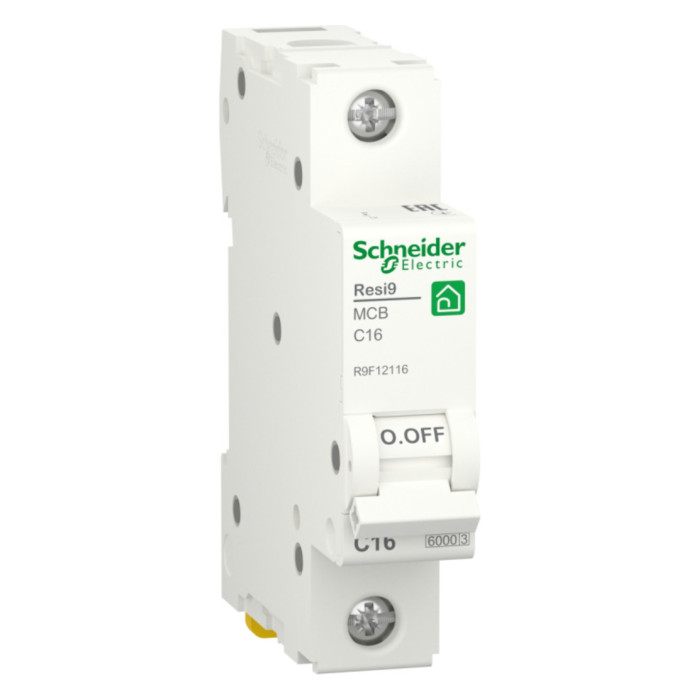 

Автоматический выключатель Schneider Electric RESI9 R9F12116 (С) 16А 1P 6000A, RESI9