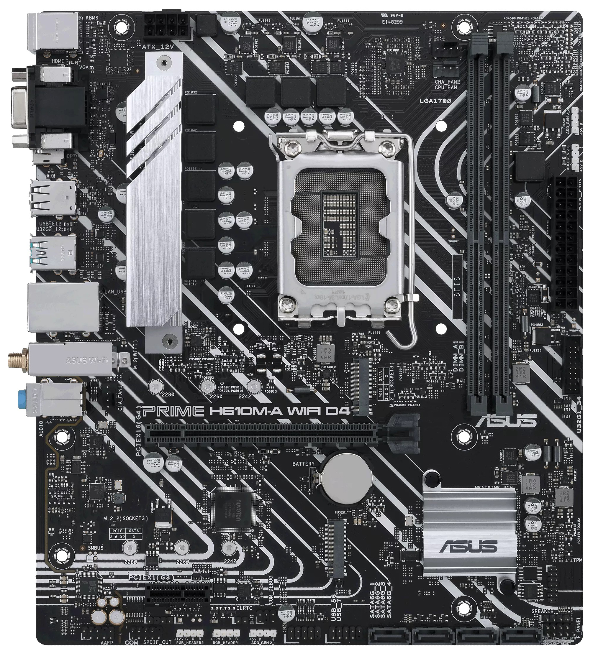 

Материнская плата D4 ASUS PRIME H610M-A WIFI D4, LGA1700, B610, 2*DDR4, D-sub+DP+HDMI, SATA 6.0, M.2, USB 3.2*2, USB 2.0*2, mATX; 90MB1C80-M0EAY0, PRIME H610M-A WIFI D4