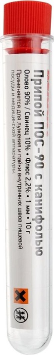 

Припой Rexant 09-3102 с канифолью ПОС-90, 10 г, Ø1.0 мм, (олово 90%, свинец 10%), колба, 09-3102