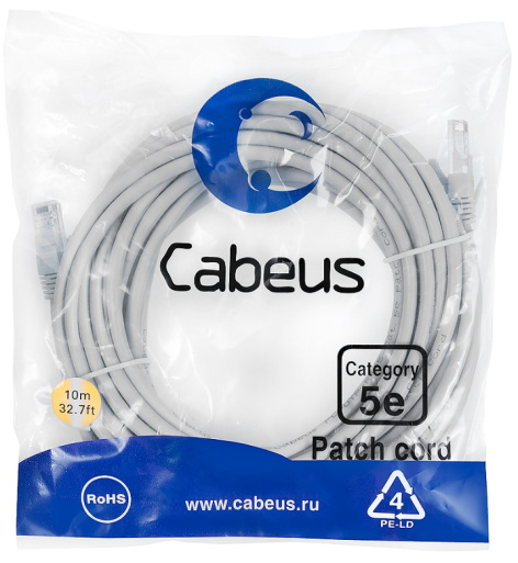 фото Кабель патч-корд U/UTP 5e кат. 10м Cabeus PC-UTP-RJ45-Cat.5e-10m-LSZH в Омске