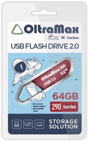 

Накопитель USB 2.0 64GB OltraMax OM-64GB-290-Dark Red 290 темно красный, OM-64GB-290-Dark Red