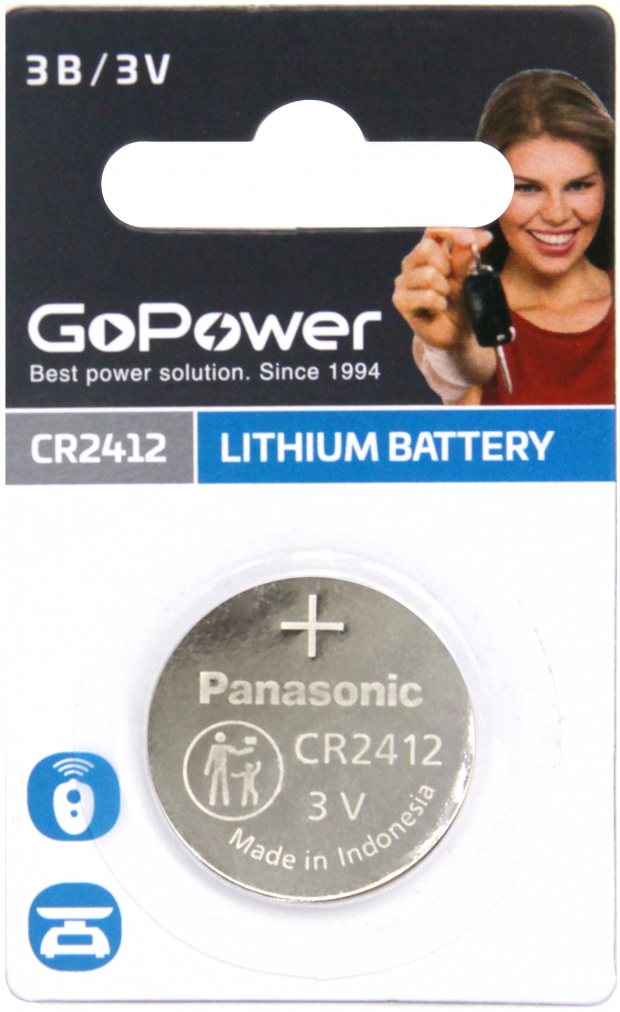 

Батарейка GoPower CR2412 00-00021266 BL1 Lithium 3V (1/5/500), CR2412