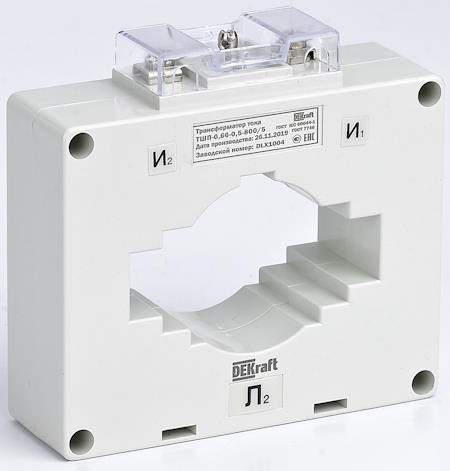 

Трансформатор DEKraft 50151DEK тока ТШП-0,66 0,5 1000/5 10ВА, диаметр 80мм, 50151DEK