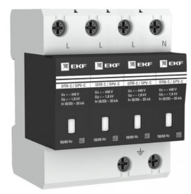 Изображение товара Ограничитель импульсных перенапряжений EKF opv-b4 для защиты электросетей 380/220 В