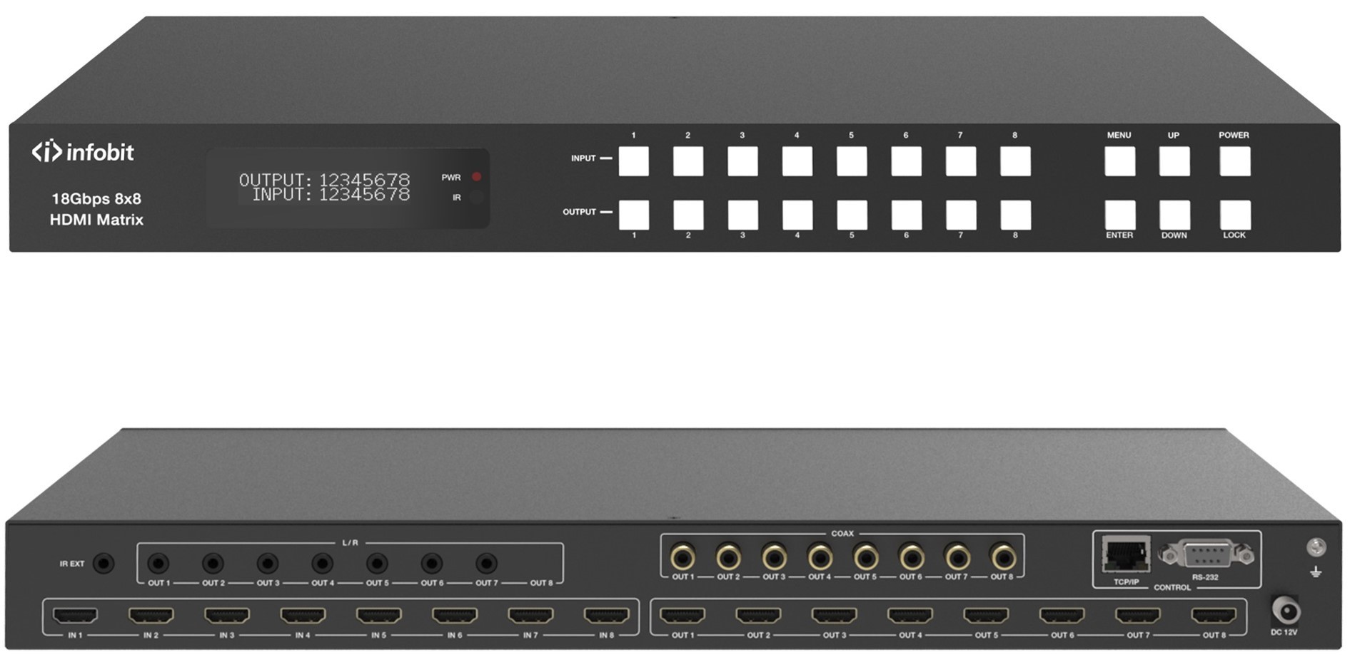 

Коммутатор матричный Infobit iMatrix H88A 4K60 HDMI, 8х8, 3840x2160/60 Гц, 8 LR аудиовыходов, 8 коаксиальных аудиовыходов, iMatrix H88A