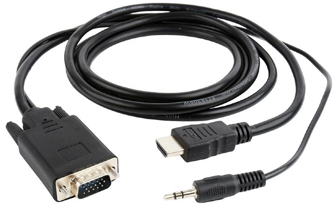 

Переходник Cablexpert A-HDMI-VGA-03-5M кабель HDMI-VGA, 19M/15M + 3.5Jack, 5м, черный, позол.разъемы, пакет, A-HDMI-VGA-03-5M