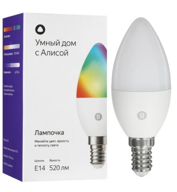 

Лампа Яндекс YNDX-00557 умная, Е14, RGB, 520 Лм, Matter over Wi-Fi, YNDX-00557