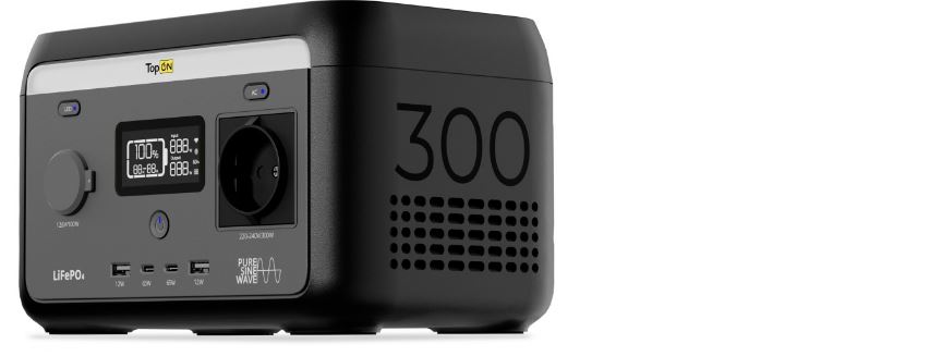 

Зарядная станция TopOn TOP-H300 портативная 204.8Wh (64000mAh), 300W (220-240V PSW), авторозетка 12.6V 100W, 2 USB-C Power Delivery 65W, 2 USB по 12W,, TOP-H300