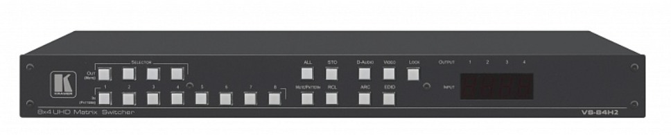 

Коммутатор матричный Kramer VS-84H2 20-00011730 19" Rack 8х4 HDMI с независимой коммутацией эмбедированного звука, поддержка 4K60 4:4:4, VS-84H2