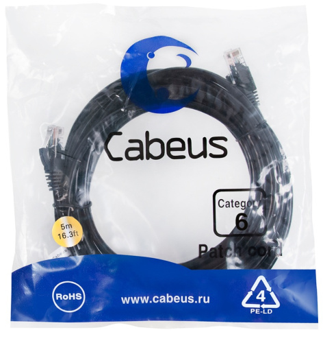 фото Кабель патч-корд U/UTP 6 кат. 5м Cabeus PC-UTP-RJ45-Cat.6-5m-BK в Санкт-Петербургe