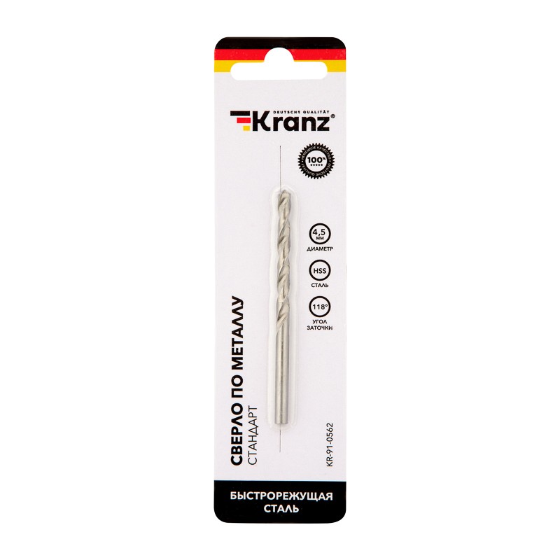 

Сверло KRANZ KR-91-0562 по металлу 4,5х80х47 мм HSS (1 шт. в упаковке) DIN 338, KR-91-0562