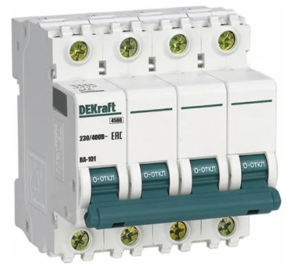 

Автоматический выключатель DEKraft 11144DEK 4Р 63А х-ка D ВА-101 4,5кА, 11144DEK