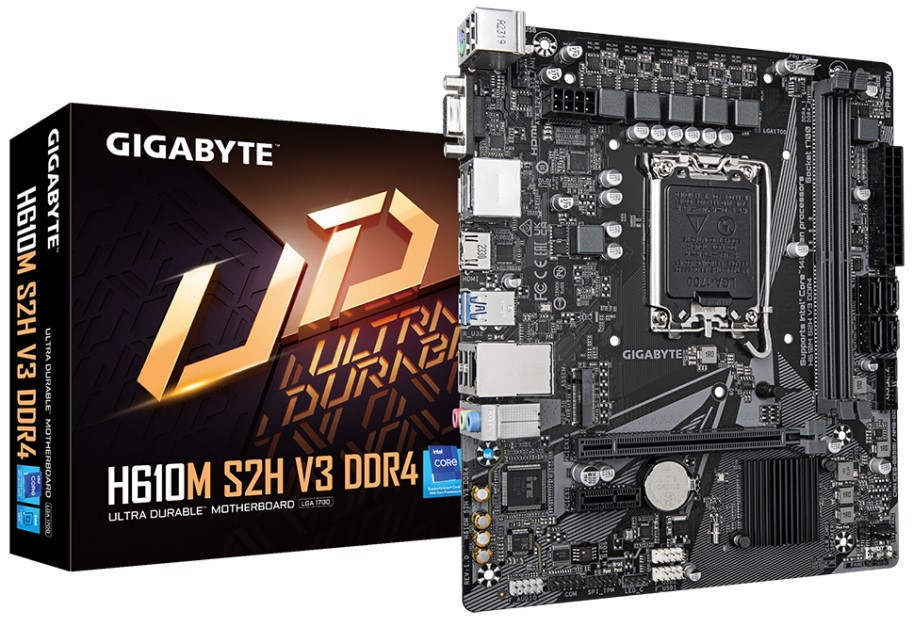

Материнская плата mATX GIGABYTE H610M S2H V3 DDR4 (LGA1700, H610, 2*DDR4 (3200), 4*SATA 6G, M.2, 2*PCIE, Glan, HDMI, D-Sub, 2*DP, 2*USB 3.2, 4*USB 2.0, H610M S2H V3 DDR4