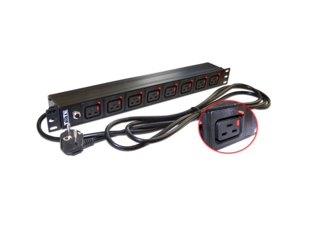 

Блок розеток 19, 8 розеток TWT TWT-PDU-16A8C9L-3.0 C19 с фиксатором вилки, 16A 250V, шнур питания 3,0 м, TWT-PDU-16A8C9L-3.0