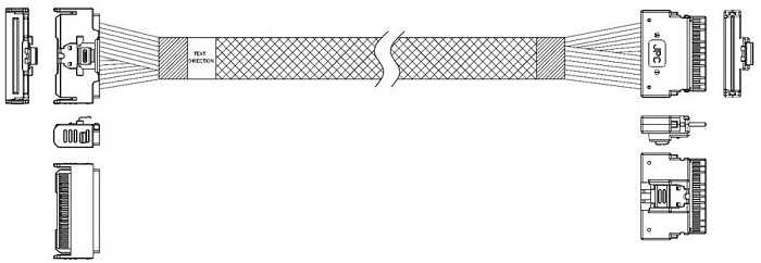

Кабель Amphenol RMC74-5874 MCIO x8 74P (прямой Straight Type) TO Slimline SAS x8 74P (SFF8654, прямой Straight Type), RMC74-5874